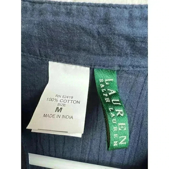 Lauren Ralph Lauren Embroidered Logo Plaid Collared Gold Buttons Sweater Navy - Picture 5 of 11